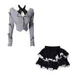 Harajuku Goth Ribbon Skirt Two Piece Set-Kawaii Dream