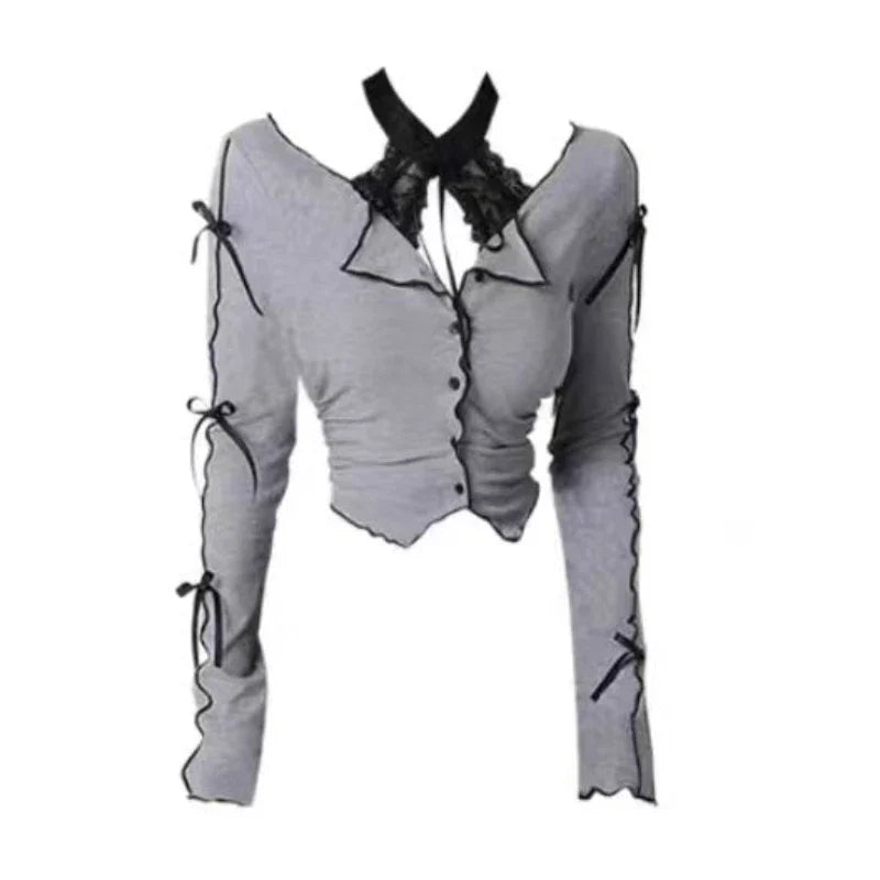 Harajuku Goth Ribbon Skirt Two Piece Set-Kawaii Dream