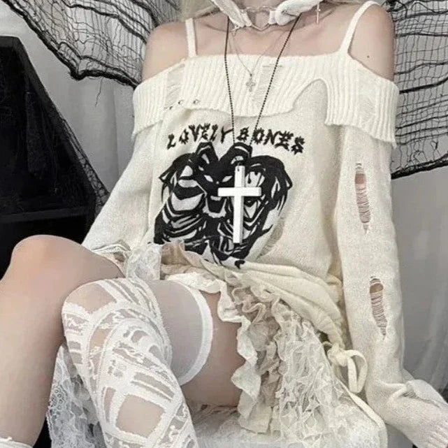 Harajuku Insomnia Gothic Knitted Pullovers Women-Kawaii Dream
