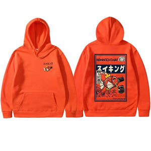 Harajuku Japanese Fish Konnichiwa Poster Unisex Hoodie-Kawaii Dream