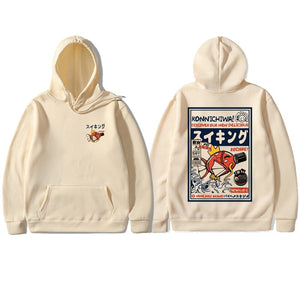 Harajuku Japanese Fish Konnichiwa Poster Unisex Hoodie-Kawaii Dream