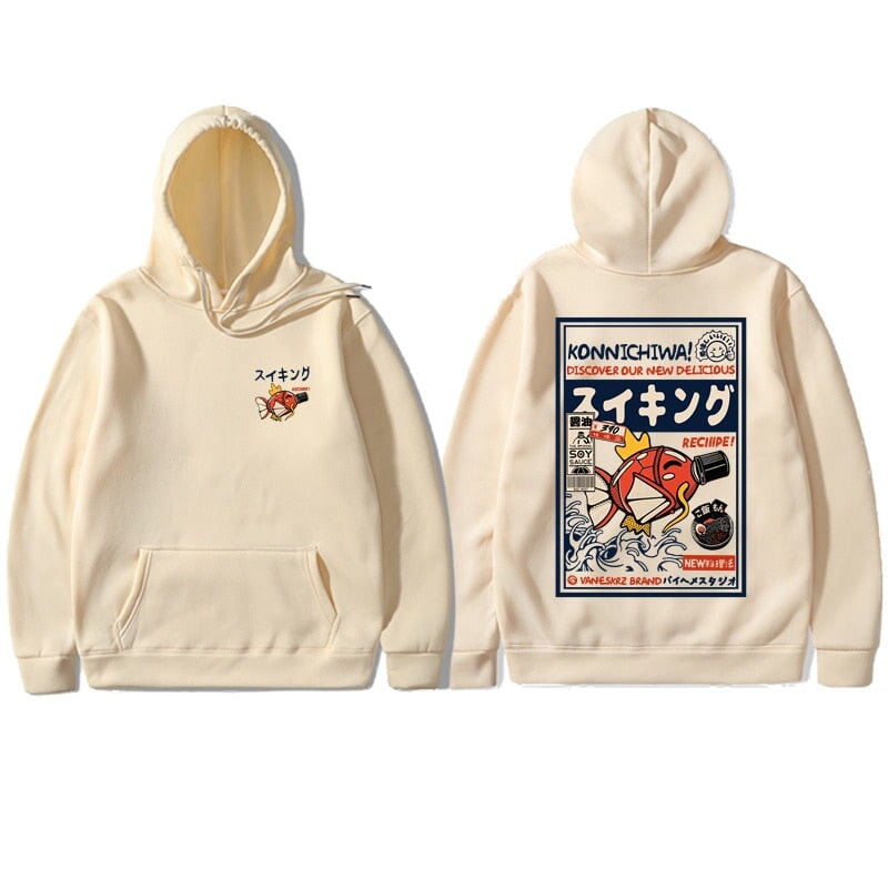 Harajuku Japanese Fish Konnichiwa Poster Unisex Hoodie-Kawaii Dream