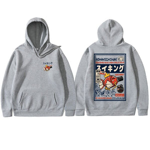 Harajuku Japanese Fish Konnichiwa Poster Unisex Hoodie-Kawaii Dream