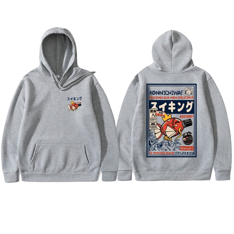 Harajuku Japanese Fish Konnichiwa Poster Unisex Hoodie-Kawaii Dream