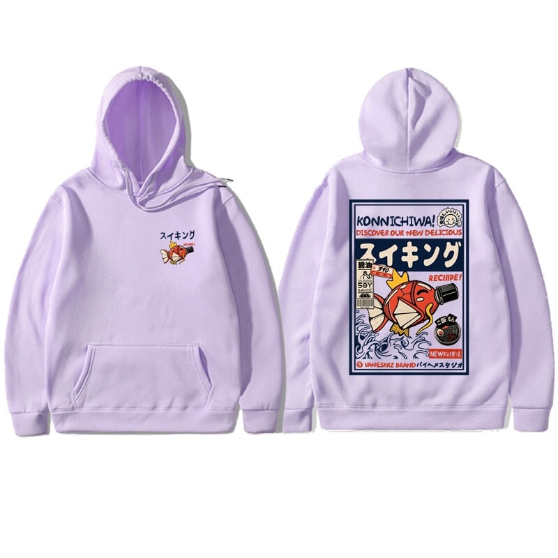 Harajuku Japanese Fish Konnichiwa Poster Unisex Hoodie-Kawaii Dream