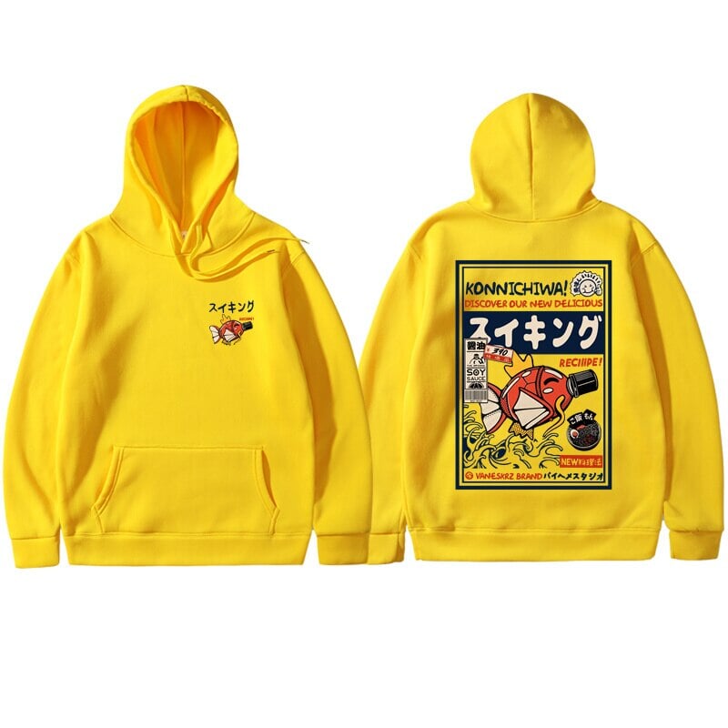 Harajuku Japanese Fish Konnichiwa Poster Unisex Hoodie-Kawaii Dream