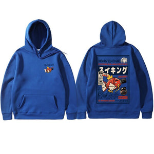 Harajuku Japanese Fish Konnichiwa Poster Unisex Hoodie-Kawaii Dream