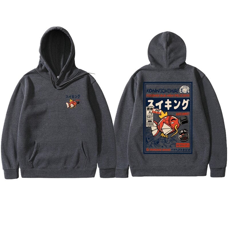 Harajuku Japanese Fish Konnichiwa Poster Unisex Hoodie-Kawaii Dream