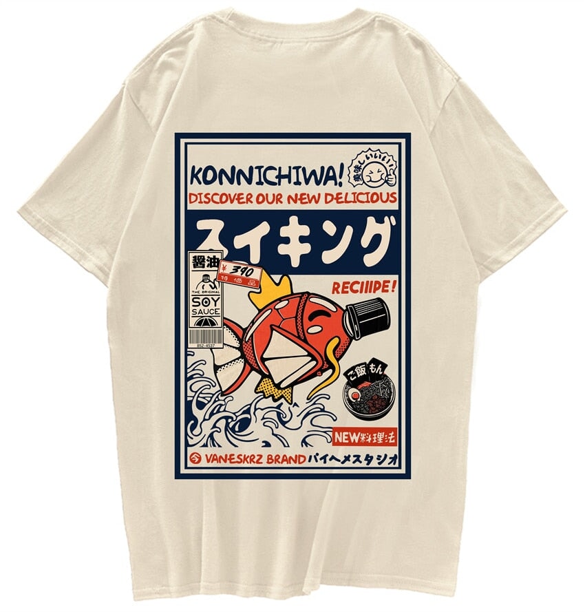 Harajuku Japanese Fish Konnichiwa Poster Unisex Tee-Kawaii Dream