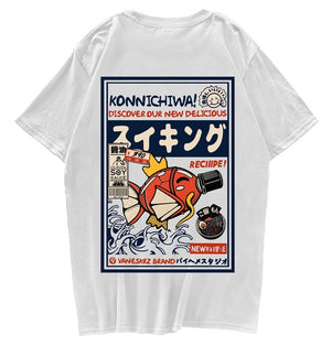 Harajuku Japanese Fish Konnichiwa Poster Unisex Tee-Kawaii Dream