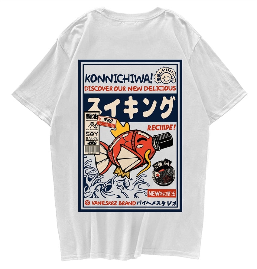 Harajuku Japanese Fish Konnichiwa Poster Unisex Tee-Kawaii Dream