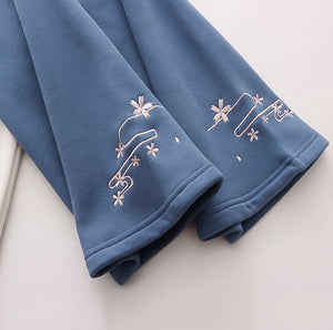 Harajuku Moon Sakura Blue Pink Loose Women's Hoodie-Kawaii Dream