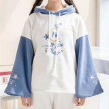 Harajuku Moon Sakura Blue Pink Loose Women's Hoodie-Kawaii Dream