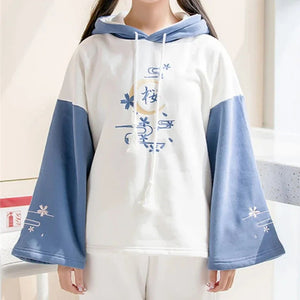 Harajuku Moon Sakura Blue Pink Loose Women's Hoodie-Kawaii Dream