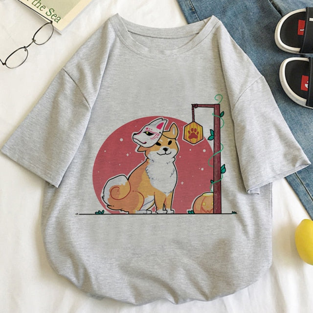 Harajuku Shiba Inu Fox Mask Women's Tee Tops-Kawaii Dream