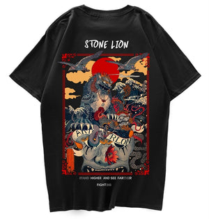 Harajuku Stone Lion Printed Streetwear Unisex Tee-Kawaii Dream