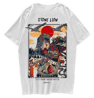 Harajuku Stone Lion Printed Streetwear Unisex Tee-Kawaii Dream