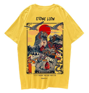 Harajuku Stone Lion Printed Streetwear Unisex Tee-Kawaii Dream