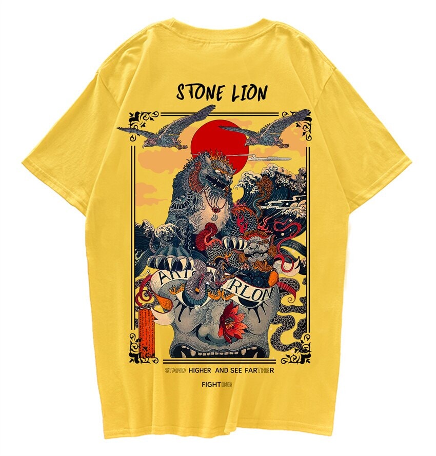 Harajuku Stone Lion Printed Streetwear Unisex Tee-Kawaii Dream