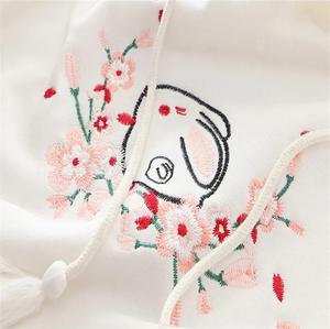 Harajuku White Pink Bunny Sakura Embroidery Hoodie-Kawaii Dream