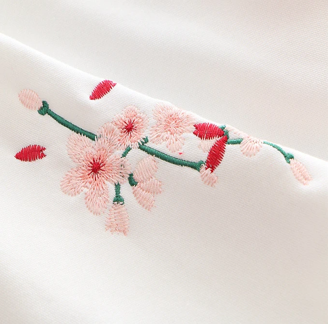 Harajuku White Pink Bunny Sakura Embroidery Hoodie-Kawaii Dream