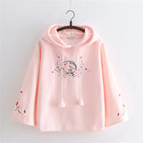 Harajuku White Pink Bunny Sakura Embroidery Hoodie-Kawaii Dream