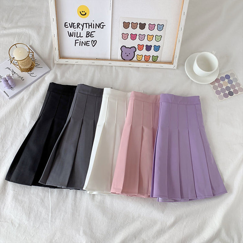 High Waist Cute Simple Pleated Short Light Skirt-Kawaii Dream