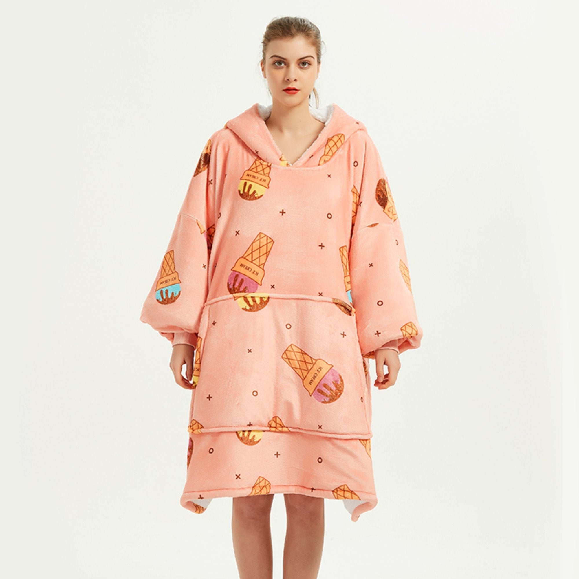 Ice Cream Coral Oversized Blanket Hoodie for Adults & Children-Kawaii Dream