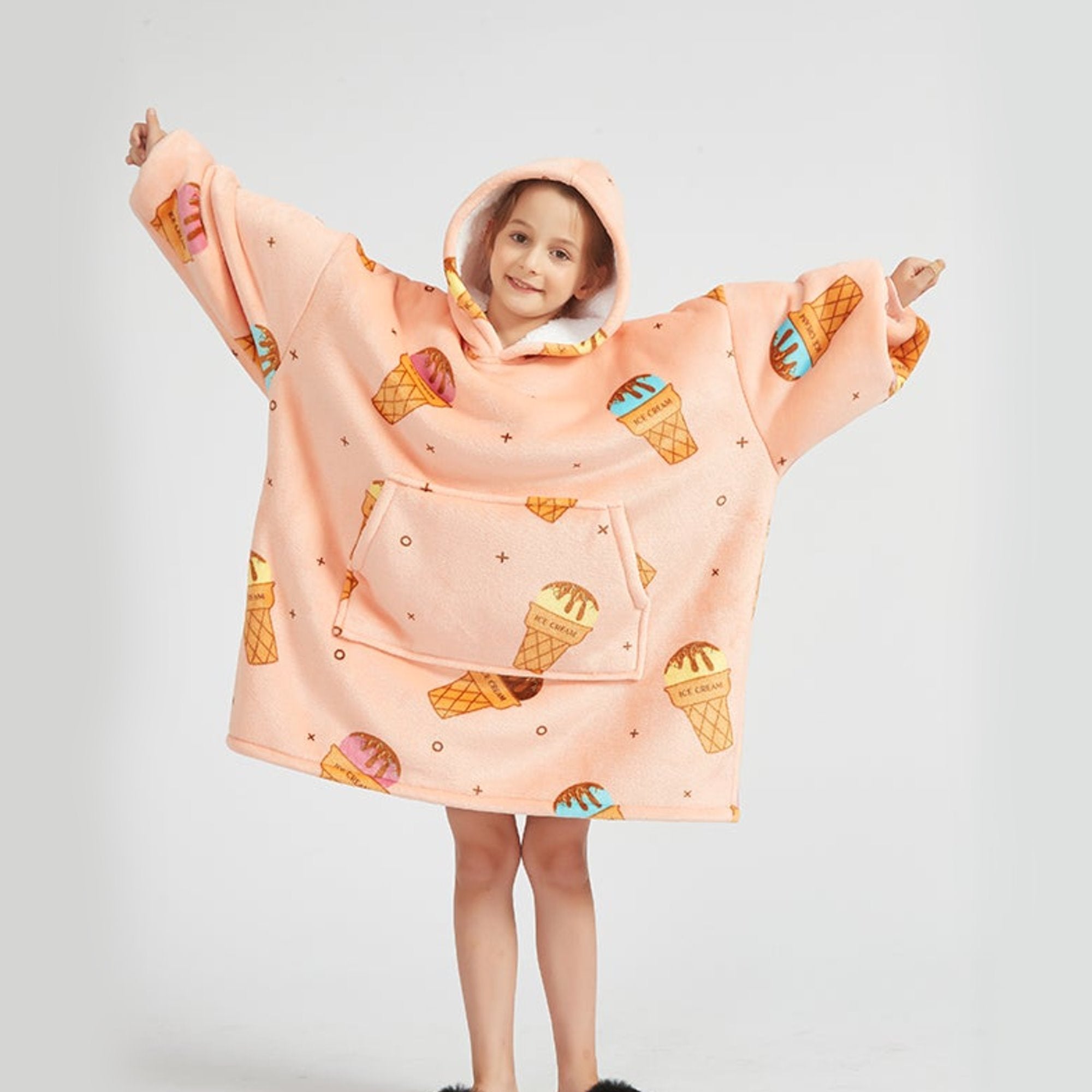 Ice Cream Coral Oversized Blanket Hoodie for Adults & Children-Kawaii Dream