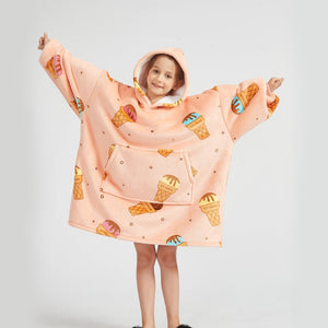 Ice Cream Coral Oversized Blanket Hoodie for Adults & Children-Kawaii Dream