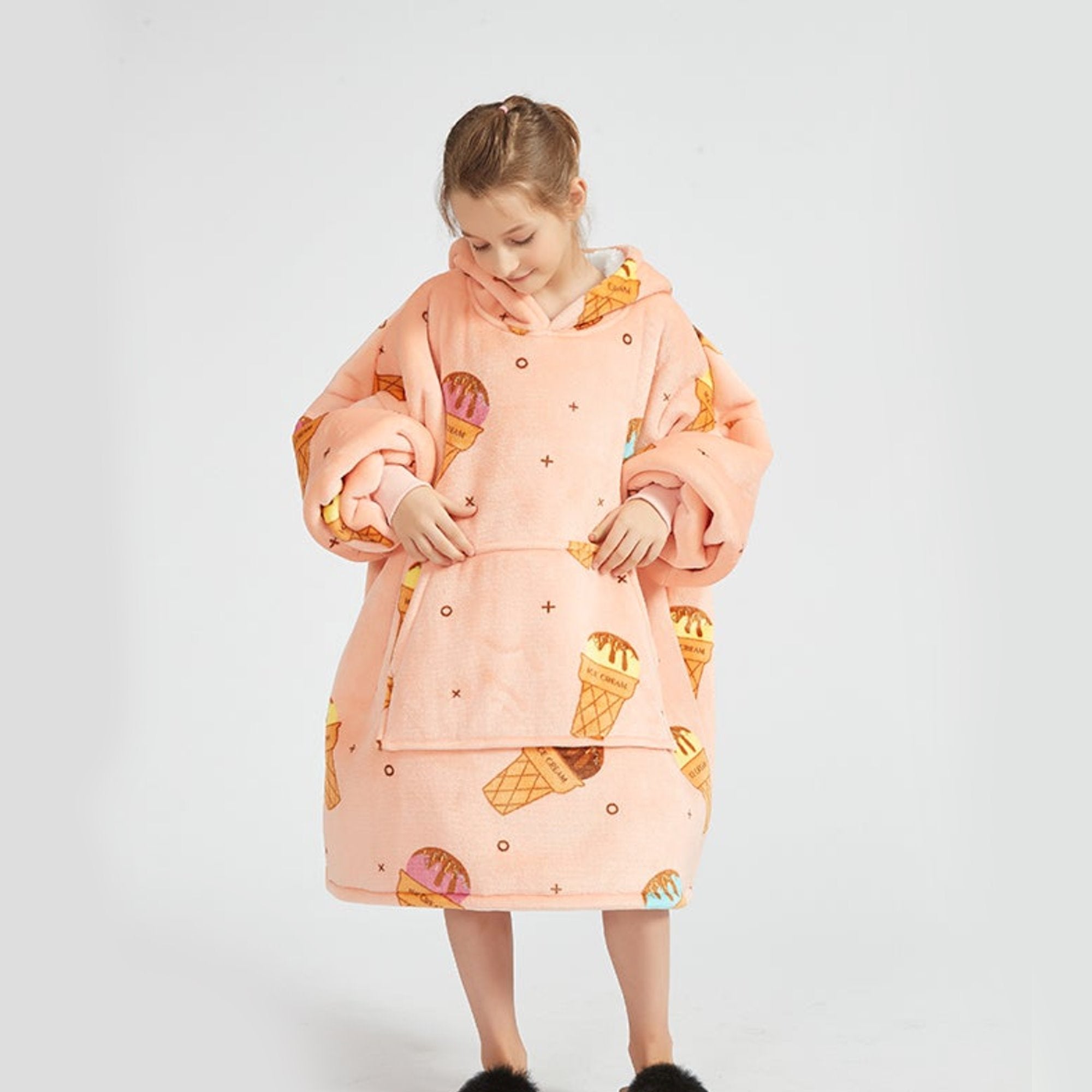 Ice Cream Coral Oversized Blanket Hoodie for Adults & Children-Kawaii Dream