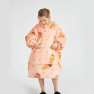 Ice Cream Coral Oversized Blanket Hoodie for Adults & Children-Kawaii Dream
