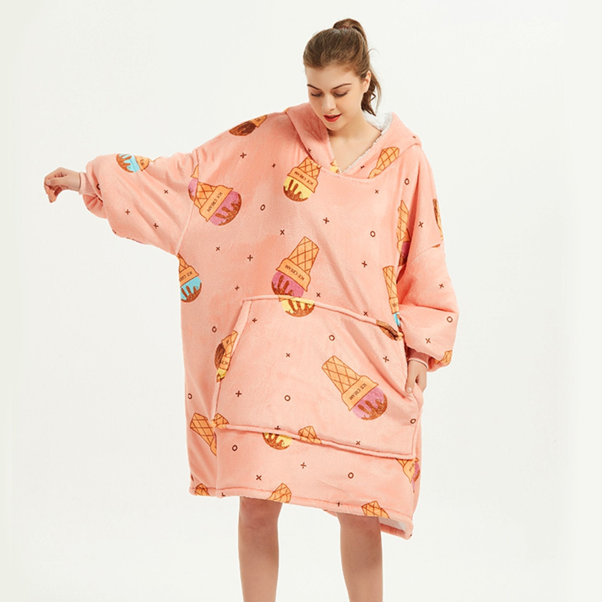 Ice Cream Coral Oversized Blanket Hoodie for Adults & Children-Kawaii Dream