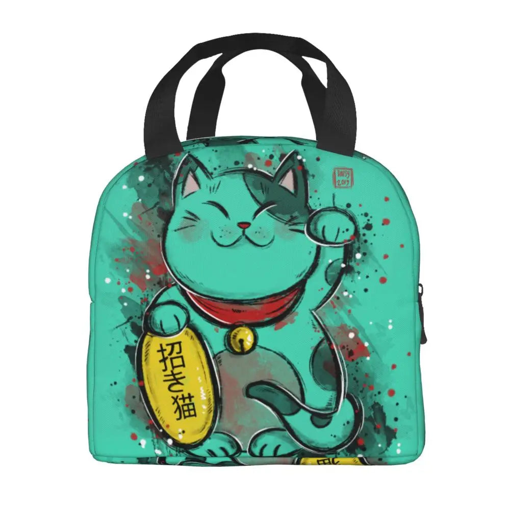 Jade Green Lucky Cat Insulated Lunch Bag-Kawaii Dream