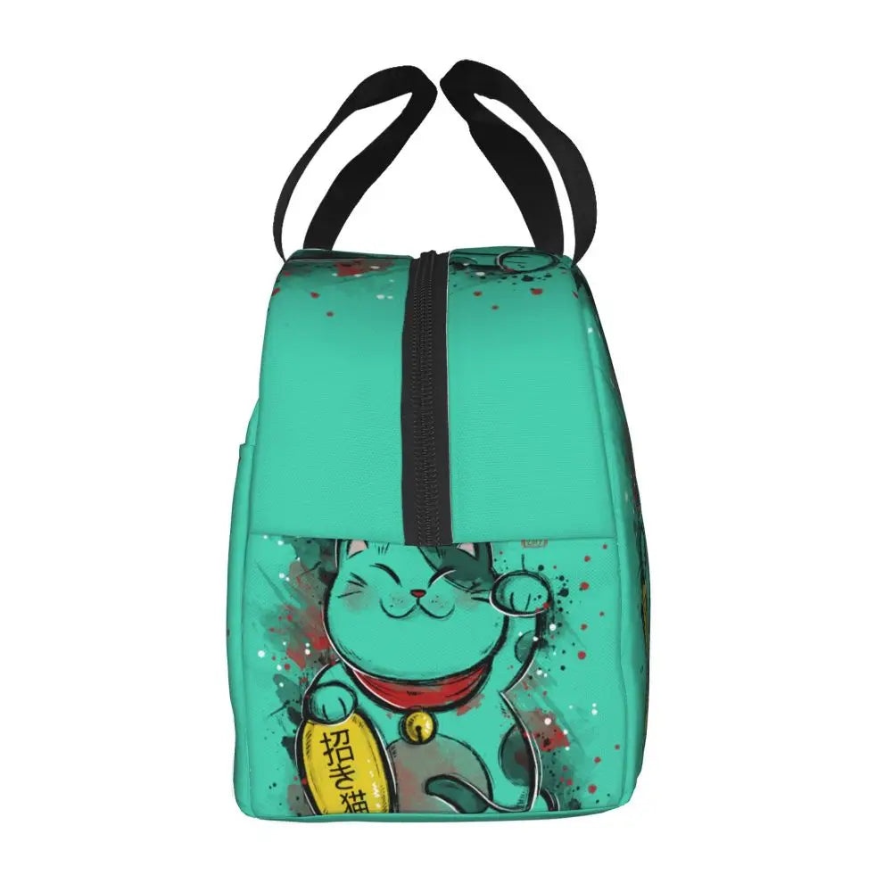 Jade Green Lucky Cat Insulated Lunch Bag-Kawaii Dream