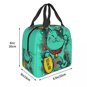 Jade Green Lucky Cat Insulated Lunch Bag-Kawaii Dream