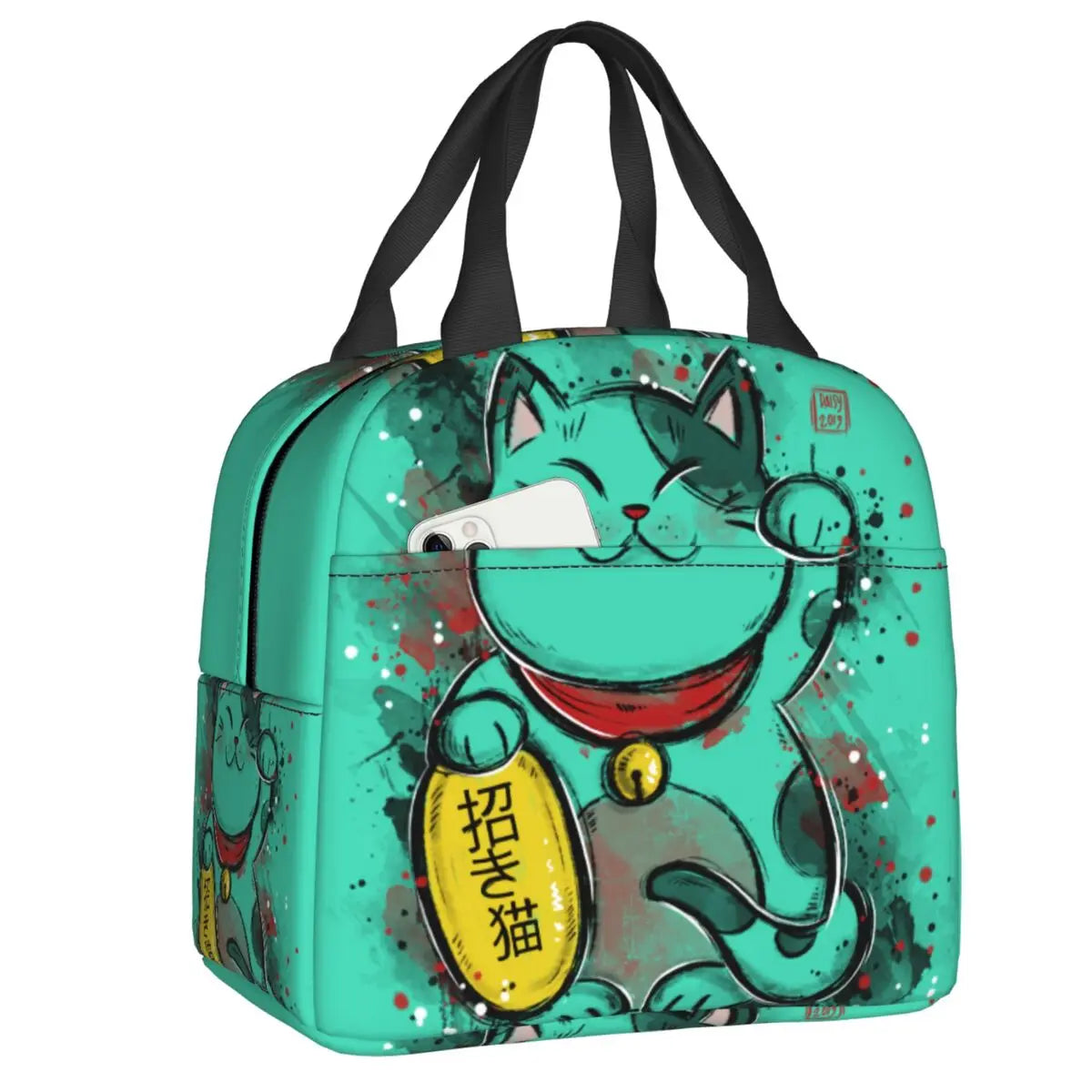 Jade Green Lucky Cat Insulated Lunch Bag-Kawaii Dream