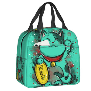 Jade Green Lucky Cat Insulated Lunch Bag-Kawaii Dream