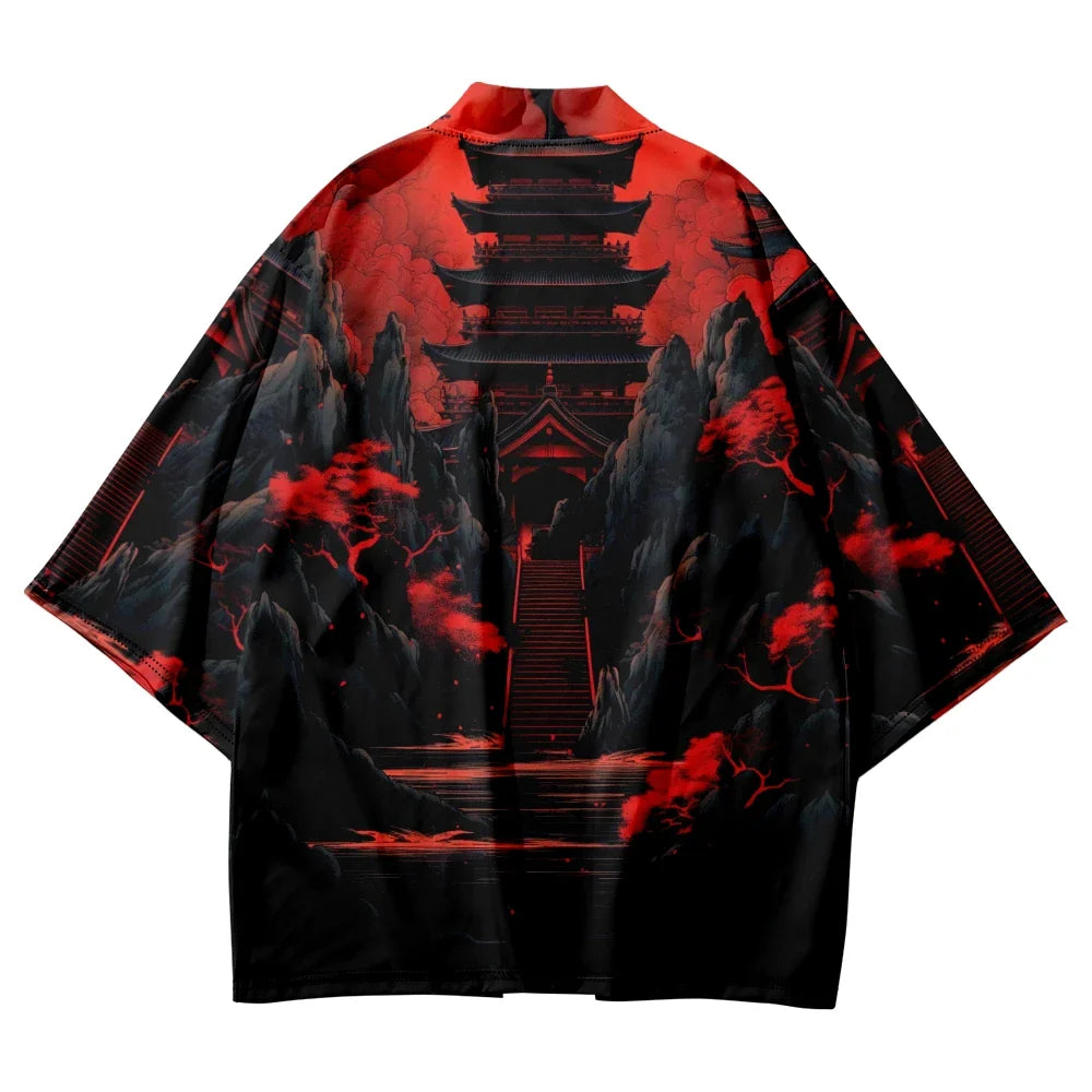 Japanes-themed Gloomy Path to Pagoda Unisex Kimono-Kawaii Dream
