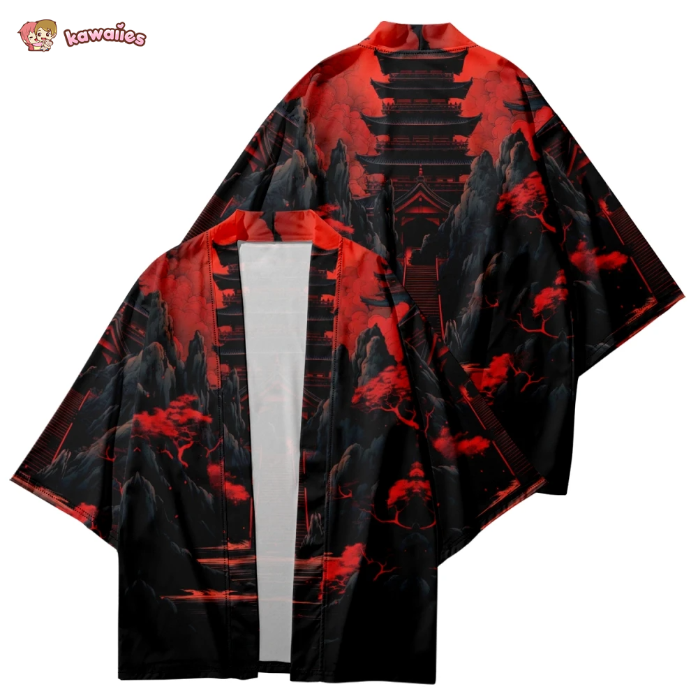 Japanes-themed Gloomy Path to Pagoda Unisex Kimono-Kawaii Dream