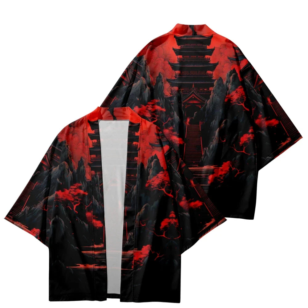 Japanes-themed Gloomy Path to Pagoda Unisex Kimono-Kawaii Dream