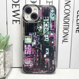Japanese Aesthetic Tokyo Neon Lights Black Hues iPhone Case-Kawaii Dream