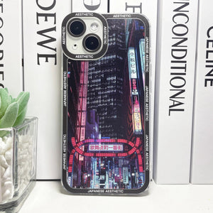 Japanese Aesthetic Tokyo Neon Lights Black Hues iPhone Case-Kawaii Dream