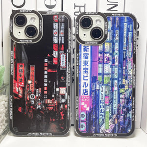 Japanese Aesthetic Tokyo Neon Lights Black Hues iPhone Case-Kawaii Dream