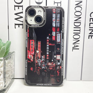 Japanese Aesthetic Tokyo Neon Lights Black Hues iPhone Case-Kawaii Dream