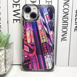 Japanese Aesthetic Tokyo Neon Lights Purple Hues iPhone Case-Kawaii Dream