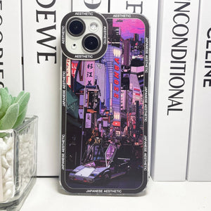Japanese Aesthetic Tokyo Neon Lights Purple Hues iPhone Case-Kawaii Dream