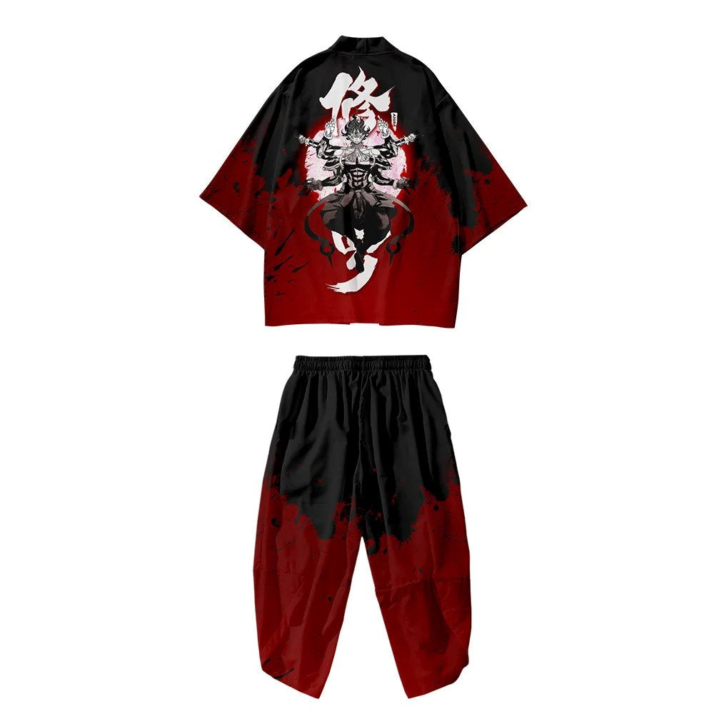 Japanese Anime Asura Blades Men Two-Piece Kimono Yukata Top & Pants Sets-Kawaii Dream