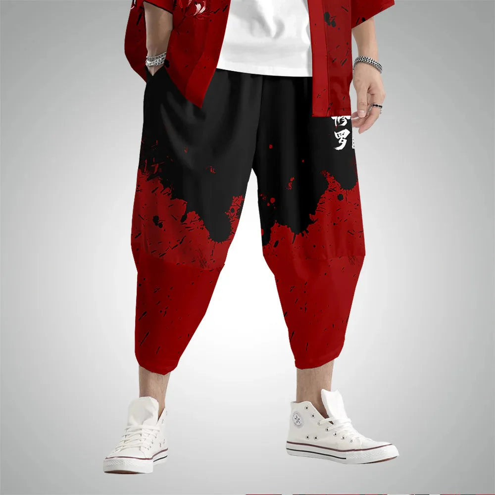 Japanese Anime Asura Blades Men Two-Piece Kimono Yukata Top & Pants Sets-Kawaii Dream