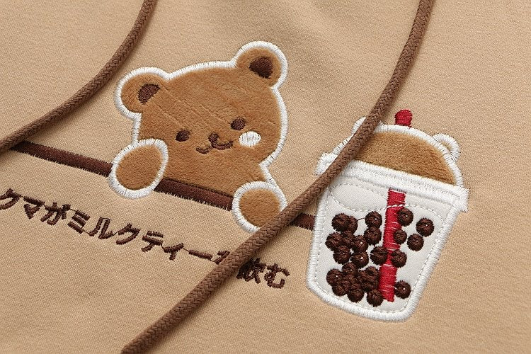 Japanese Bubble Tea Bear Hoodies-Kawaii Dream